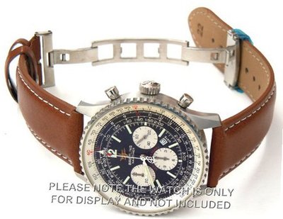 22mm Brown Leather strap White Stitchingon deployant buckle Fits Breitling Navitimer