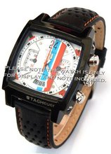 22mm Rally Perforated Leather strap contrast Orange stitching for TAG Heuer Carrera or Monaco