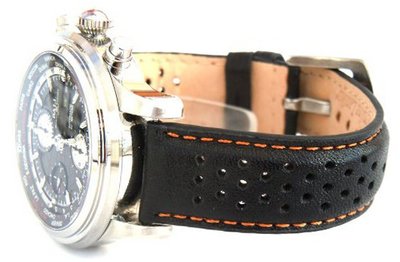 22mm Rally Perforated ORANGE stitched Black Leather strap For BALL WATCHES
