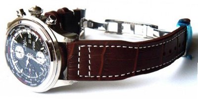 Double Thickness Cut Edge Aviator Hand Made 22mm Coffee Brown Alligator strap on Deployment Clasp For BALL WATCHES