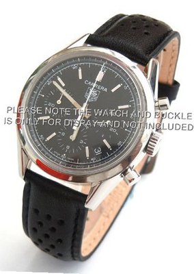 uEIEI 20mm Rally Perforated Leather strap Black stitching for TAG Heuer Carrera & Formula 1 