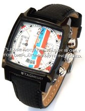 uEIEI 22mm Carbon Fibre Black Leather Stitching Strap For TAG Heuer Carrera or Monaco 