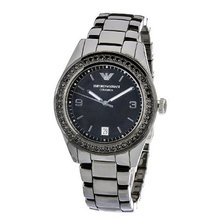 Emporio Armani AR1423 Black Ceramic Case & Bracelet Crystal Bezel Black Mother-of-Pearl Dial