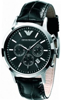 Emporio Armani Chronograph Black Dial Black Leather - AR2447