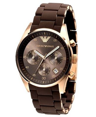 Emporio Armani Ladies AR5891 Sport Rose Gold Ion-Plating Brown Chronograph Dial