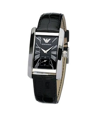 Emporio Armani Quartz, Black Dial with Black Leather Strap Band - AR0144