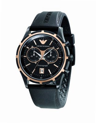 Emporio Armani Quartz, Black Dial with Black Rubber Strap Band - AR0584