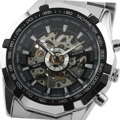 ESS Black Bezel Skeleton Dial Stainless Steel Self-Wind Up Mechanical Automatic WM257