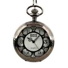 ESS Black Stainless Steel Case White Dial Antique Pocket with Chain WP055