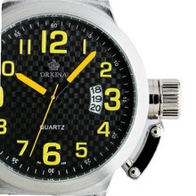 ESS Black Yellow Army Sport Style Leather Strap Racing Auto Date Display Quartz WM331