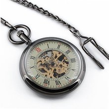 ESS Stainless Steel Smooth Polish Back Skeleton Dial Mechanical Pocket with Chain WP105