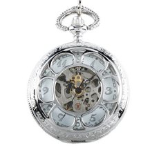 New Silvered Stainless Steel Case White Dial Hand-Wing Up Mechanical Pocket with Chain