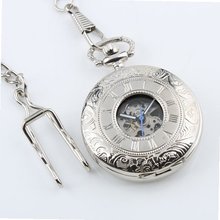 uESS Silvered Stainless Steel Case Luxury Semi Automatic Mechanical Pocket with Chain WP089 
