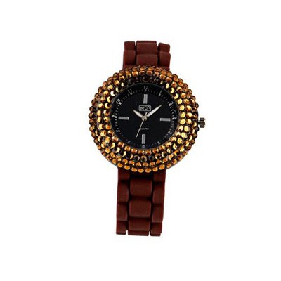 Eton Ladies Brown Diamante Case 2885-2 with Brown Silicon Strap