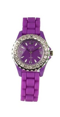 Eton Ladies Diamante Fashion with Purple Rubber Strap 