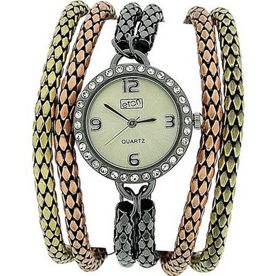 Eton Ladies Multi 3 Colour Strand Stone Set Bezel Bracelet Strap 3064L