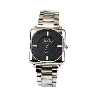 Eton Quartz with Black Dial Analogue Display and Silver Bracelet 3011G-CB