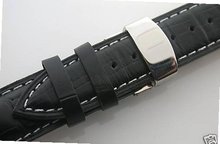 uEWP 19mm Leather Band Deployment Strap for Omega #1 Black 