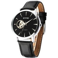 Ufingo-High End Automatic Mechanical Hollow Waterproof Leather Strap For /Boys-Black