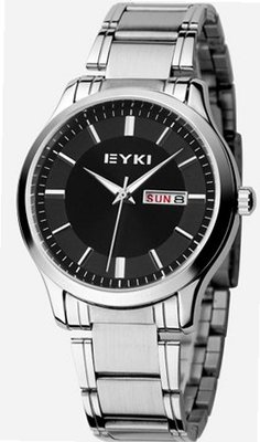 EYKI 8598 Quartz Waterproof Wristes Black Dial and Stainless Steel Band