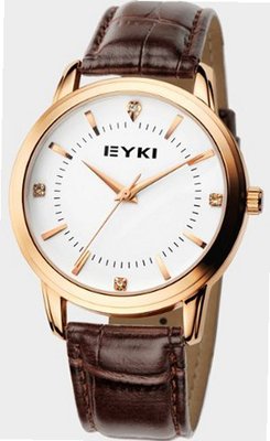 EYKI 8599 Quartz Waterproof Wristes Golden Dial and Leather Band