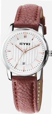 EYKI 8608 Quartz Waterproof Wristes White Dial and Brown Leather Band