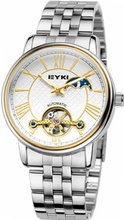EYKI 8710 Tourbillon Automatic Mechanical Waterproof Wrist White & Golden Dial and Stainless Steel Band