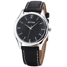 EYKI Luxury Black Dial Leather Band Silver Case Dress Fashion Quartz Wrist EKI032