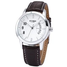 EYKI Luxury Date White Dial Brown Leather Band Dress Quartz Wrist EKI036