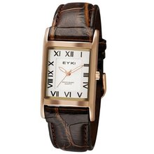 Roman MALE Retro Plated Rose Gold Leisure Fashion Latest Hot Sale Brown Leather Belt White Dial Analog Display Quartz Movement WE9907G