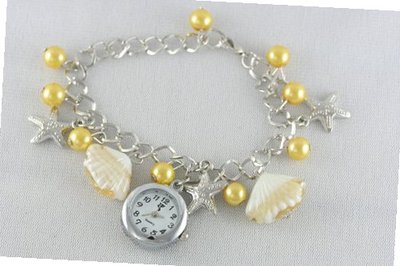 New in Box Ladies Yellow Pearl Bead Shell Stars Charm Bracelet Ladies Girls Fashion