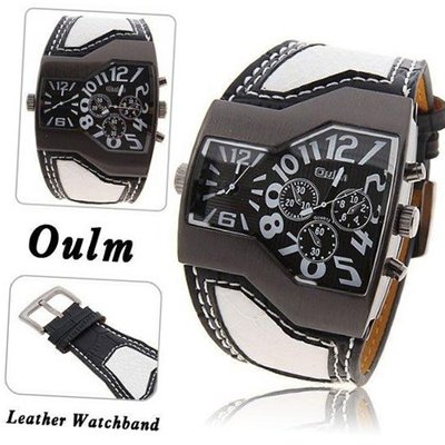 New in Box Oulm Military 2 Timer Oversize Black/white Leather Cool