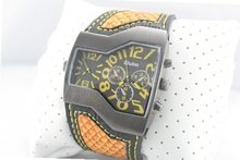 New in Box Oulm Military 2 Timer Oversize Yellow Black Leather Cool