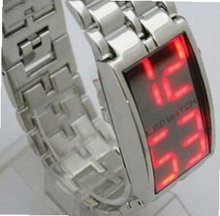 New in Box RED LED Digital Display Silver Metal Band Unisex Latest Style