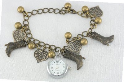 New in Box Vintage Bronze Shoe Charm Bracelet Ladies Rare