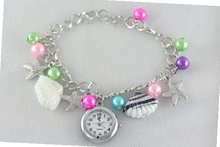 uFashion Watches New in Box Ladies Multi-color Pearl Bead Shell Starts Charm Bracelet Ladies Girls Fashion 