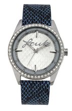 FCUK FC1061SSBL Blue Snake Pattern Leather Strap Stainless Steel Round Case Czech Crystals