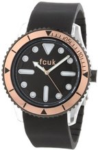 FCUK FC1063PRB Black Silicon Strap Round Plastic Case With Rose Gold Top Ring