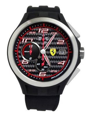 Ferrari 0830015 Scuderia Lap Time Chronograph Black Dial Black Silicon Band  NEW