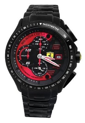 Ferrari 0830086 Scuderia Black / Red Chrono Date Dial Steel Band  NEW