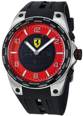 Ferrari World Time Red Multifunction Dial Rubber Strap FE-05-ACC-RD