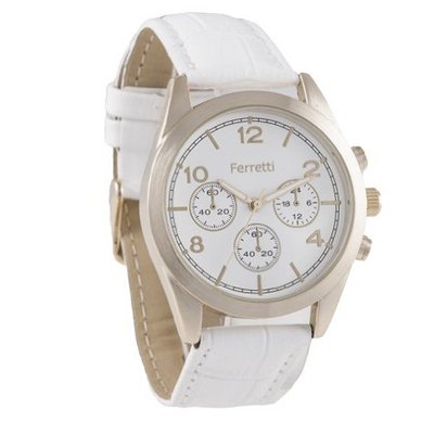 Ferretti `s FT11001 - Dress - White Croco Style Band & Dual-tone Gold with White Dial