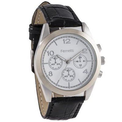 Ferretti `s FT11002 - Dress - Black Croco Style Band & Goldtone with white Dial