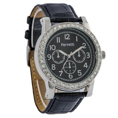 Ferretti `s FT11801 - Fashion - Black Crocodile Leather Band and Dial with Zirconian-Accent
