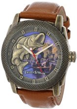 Field & Stream FSM095 Tank Case Molded Open Mouth Fish Cutout Dial Light Brown Leather Strap