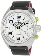Fitzroy F-C-S4L1 White Chronograph Steel Automatic Leather Strap