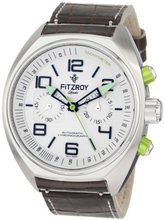 Fitzroy F-C-S4L5 White Chronograph Steel Automatic Leather Strap