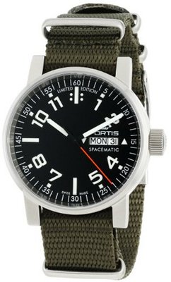 Fortis 623.10.41 N.11 Spacematic Swiss Automatic Black Luminous Dial Green Canvas Strap