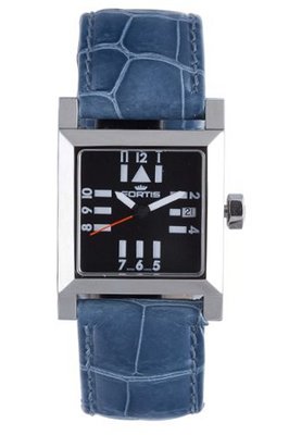 Fortis 628.10.31 LC Spacematic Automatic Square Date Light Blue Leather