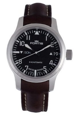 Fortis 655.10.91 L.16 B-42 Flieger Big Date Steel Black Dial Automatic Brown Leather Date